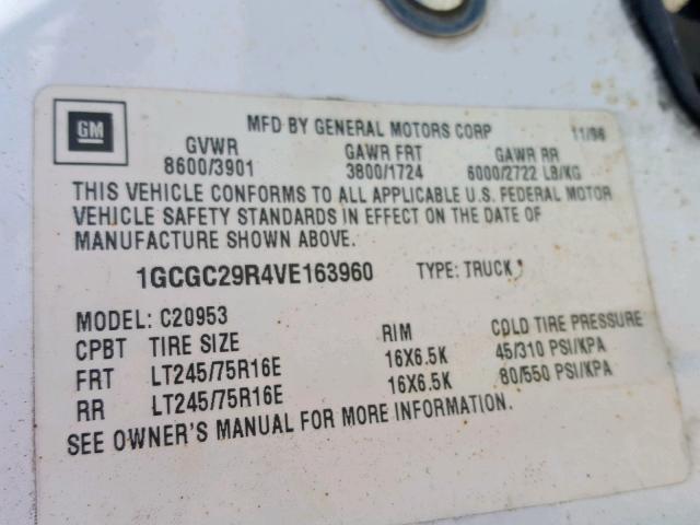 1GCGC29R4VE163960 - 1997 CHEVROLET GMT-400 C2 WHITE photo 10