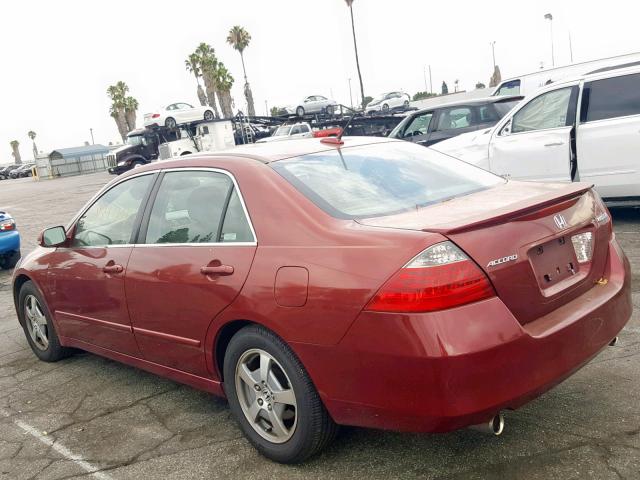 JHMCN36447C001086 - 2007 HONDA ACCORD HYB BURGUNDY photo 3