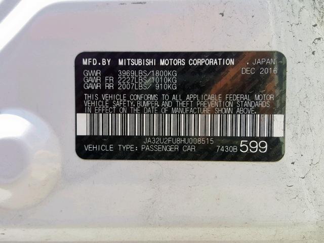 JA32U2FU8HU008515 - 2017 MITSUBISHI LANCER ES WHITE photo 10