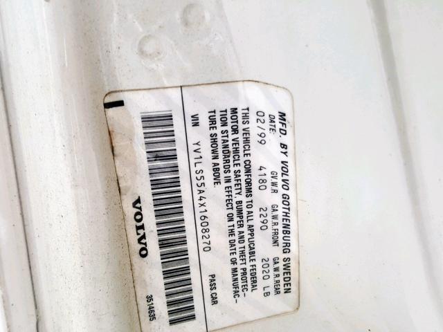 YV1LS55A4X1608270 - 1999 VOLVO S70 WHITE photo 10