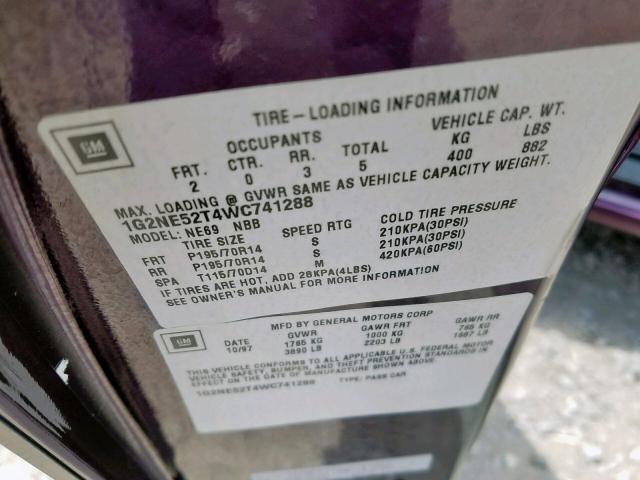 1G2NE52T4WC741288 - 1998 PONTIAC GRAND AM S PURPLE photo 10