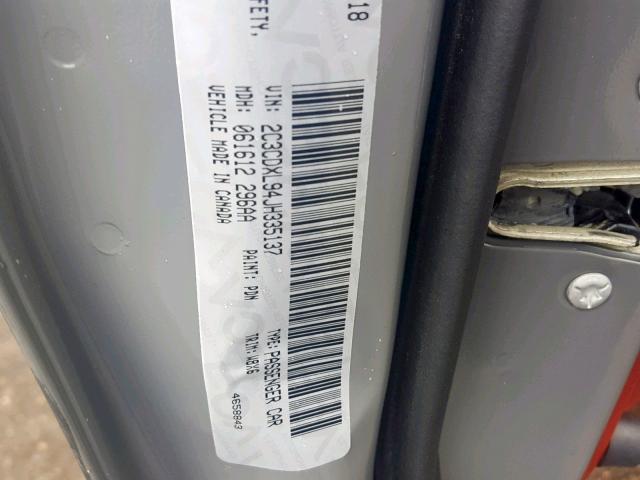 2C3CDXL94JH335137 - 2018 DODGE CHARGER SR GRAY photo 10