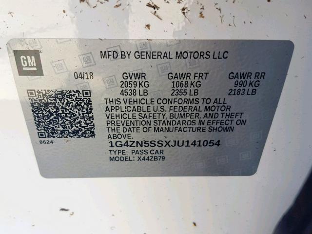 1G4ZN5SSXJU141054 - 2018 BUICK LACROSSE P WHITE photo 10