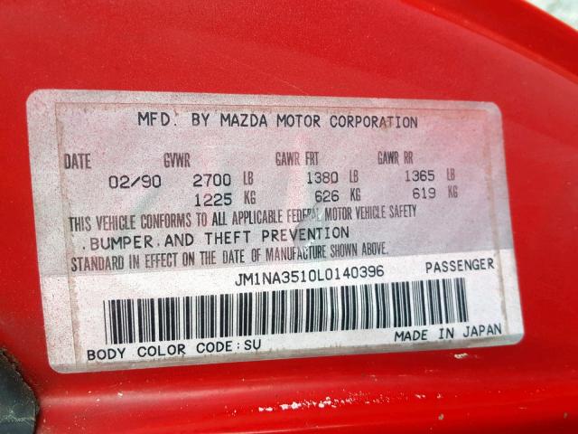 JM1NA3510L0140396 - 1990 MAZDA MX-5 MIATA RED photo 10