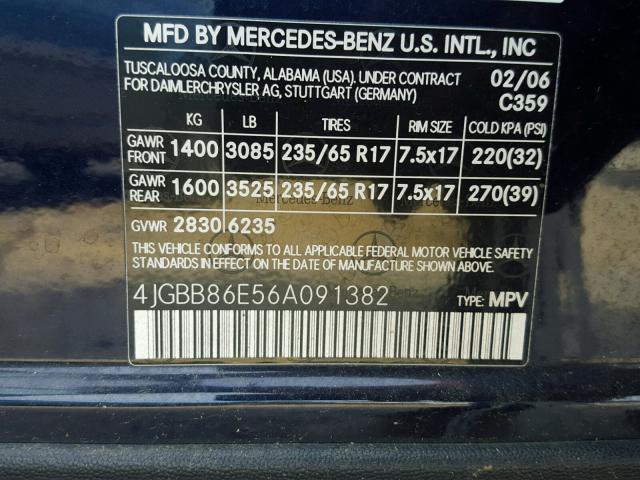 4JGBB86E56A091382 - 2006 MERCEDES-BENZ ML 350 BLUE photo 10