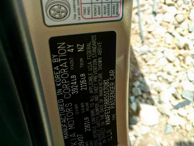 KNAFE121885517081 - 2008 KIA SPECTRA EX GOLD photo 10