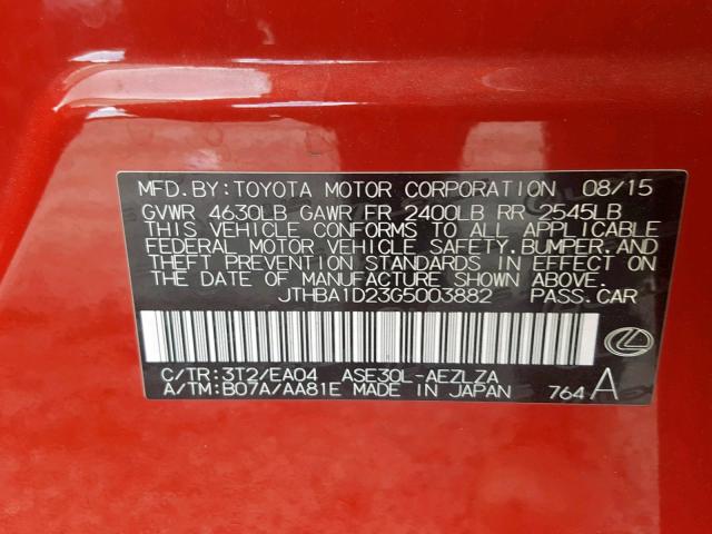 JTHBA1D23G5003882 - 2016 LEXUS IS 200T RED photo 10