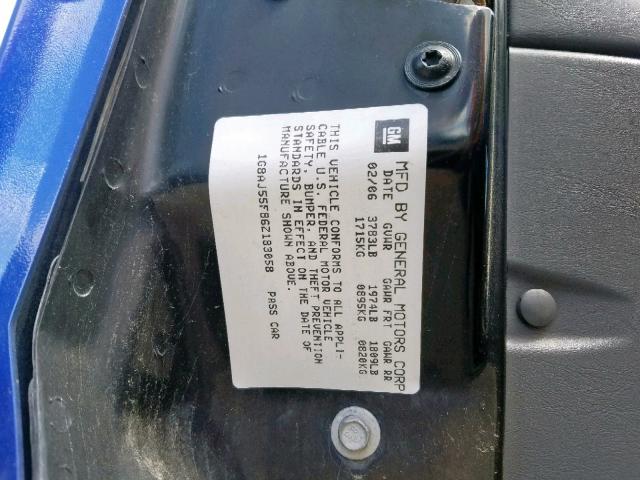 1G8AJ55F86Z183058 - 2006 SATURN ION LEVEL BLUE photo 10