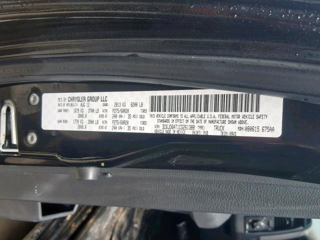 3C6JD6AT1CG261388 - 2012 DODGE RAM 1500 S BLACK photo 10