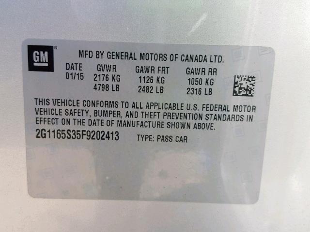 2G1165S35F9202413 - 2015 CHEVROLET IMPALA LTZ SILVER photo 10