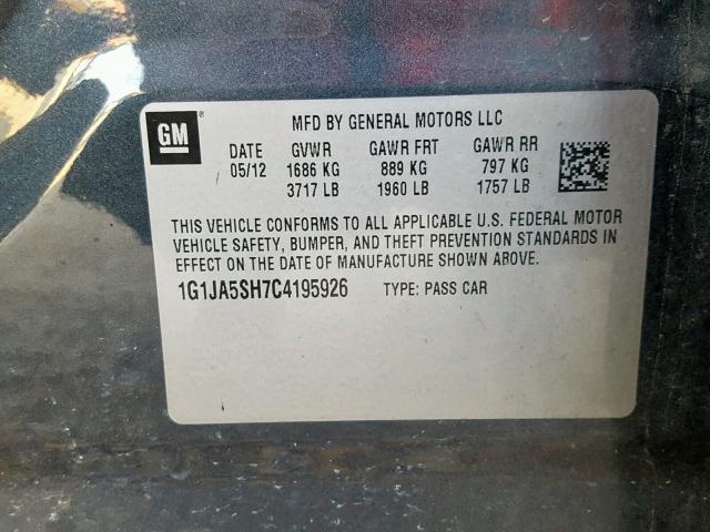 1G1JA5SH7C4195926 - 2012 CHEVROLET SONIC LS GRAY photo 10