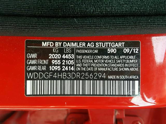 WDDGF4HB3DR256294 - 2013 MERCEDES-BENZ C 250 RED photo 10