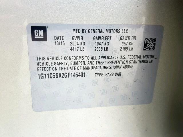 1G11C5SA2GF145491 - 2016 CHEVROLET MALIBU LIM GOLD photo 10