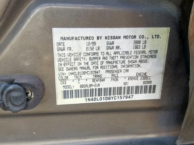 1N4DL01D8YC157947 - 2000 NISSAN ALTIMA XE BROWN photo 10