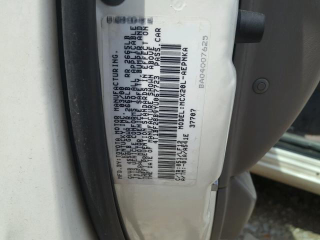 4T1BF28B9YU067723 - 2000 TOYOTA AVALON XL WHITE photo 10