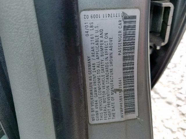 WVWPH63B81P295641 - 2001 VOLKSWAGEN PASSAT GLS GRAY photo 10