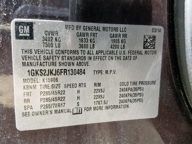 1GKS2JKJ6FR130484 - 2015 GMC YUKON XL D PURPLE photo 10