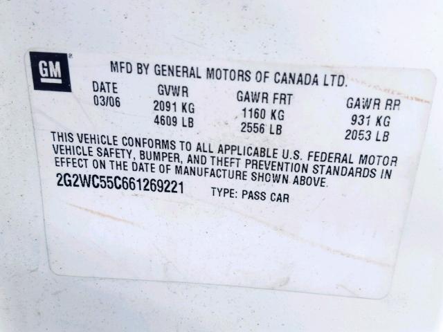 2G2WC55C661269221 - 2006 PONTIAC GRAND PRIX Ağ foto 10