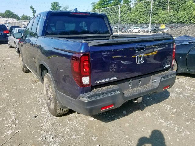 5FPYK3F53HB023732 - 2017 HONDA RIDGELINE BLUE photo 3