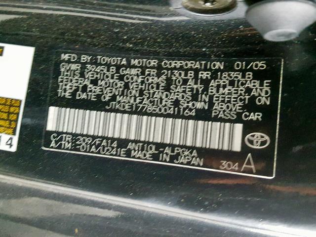 JTKDE177850041164 - 2005 TOYOTA SCION TC ნაცრისფერი ფოტო 10