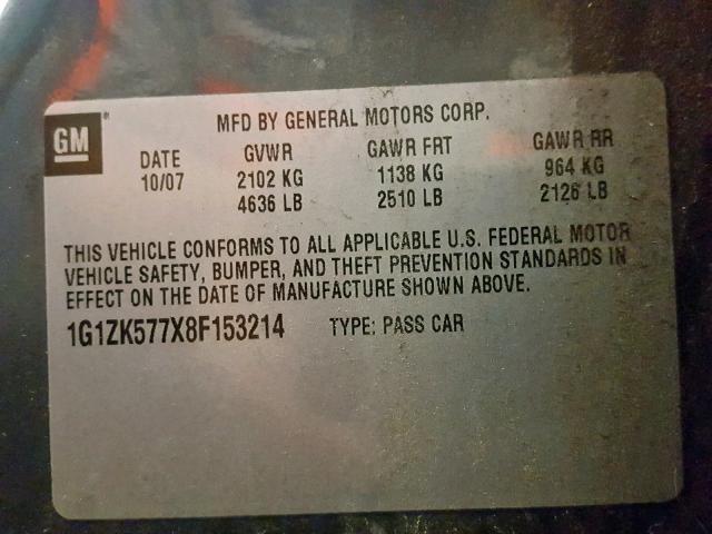 1G1ZK577X8F153214 - 2008 CHEVROLET MALIBU L CHARCOAL photo 10