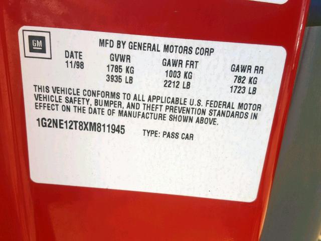 1G2NE12T8XM811945 - 1999 PONTIAC GRAND AM S RED photo 10