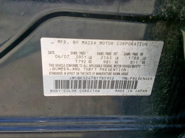 JM1BK324781785952 - 2008 MAZDA 3 S BLACK photo 10