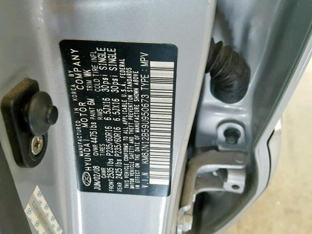 KM8JN12B59U950673 - 2009 HYUNDAI TUCSON SE GRAY photo 10