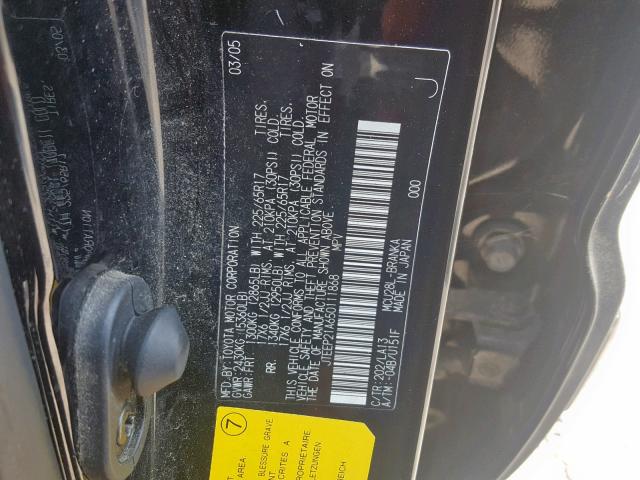 JTEEP21A650111868 - 2005 TOYOTA HIGHLANDER BLACK photo 10