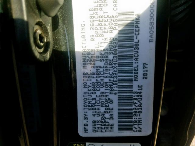 4T1BE32KX4U300925 - 2004 TOYOTA CAMRY LE 黑色 照片 10