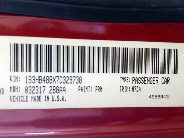 1B3HB48BX7D329738 - 2007 DODGE CALIBER SX RED photo 10