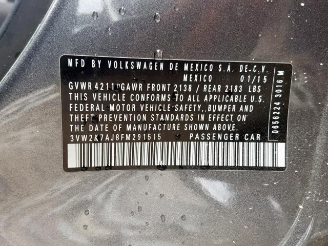 3VW2K7AJ8FM291515 - 2015 VOLKSWAGEN JETTA BASE Boz foto 10