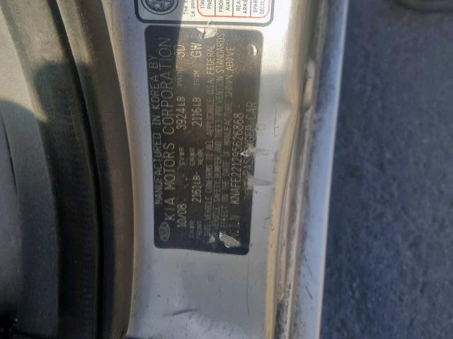 KNAFE221295626868 - 2009 KIA SPECTRA EX SILVER photo 10