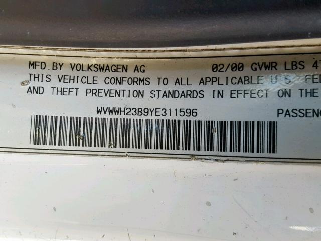 WVWWH23B9YE311596 - 2000 VOLKSWAGEN PASSAT GLX WHITE photo 10