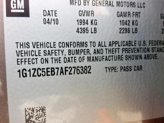 1G1ZC5EB7AF276382 - 2010 CHEVROLET MALIBU 1LT 灰色 照片 10