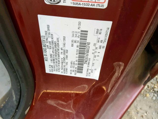 2FMZA51676BA53740 - 2006 FORD FREESTAR S BURGUNDY photo 10