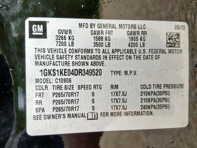 1GKS1KE04DR349520 - 2013 GMC YUKON XL C BLACK photo 10