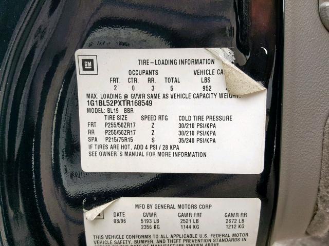 1G1BL52PXTR168549 - 1996 CHEVROLET IMPALA BLACK photo 10