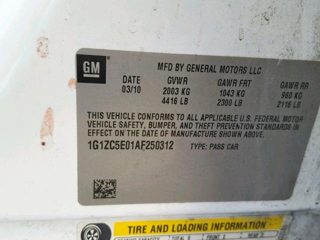 1G1ZC5E01AF250312 - 2010 CHEVROLET MALIBU 1LT WHITE photo 10