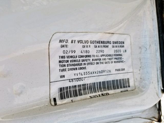 YV1LS55AXX2609126 - 1999 VOLVO S70 WHITE photo 10