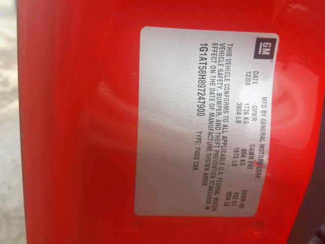 1G1AT58H897247900 - 2009 CHEVROLET COBALT LT RED photo 10