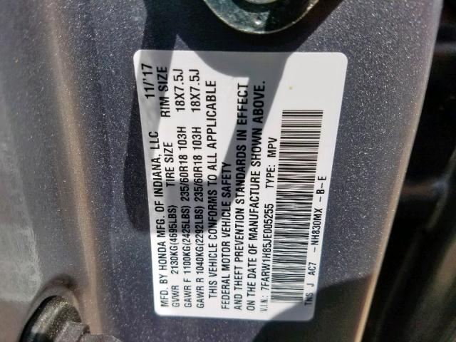 7FARW1H85JE005255 - 2018 HONDA CR-V EXL SILVER photo 10