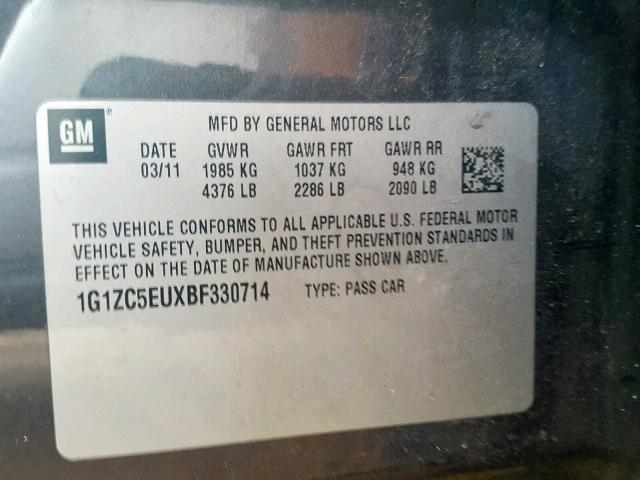 1G1ZC5EUXBF330714 - 2011 CHEVROLET MALIBU 1LT 石墨色 照片 10