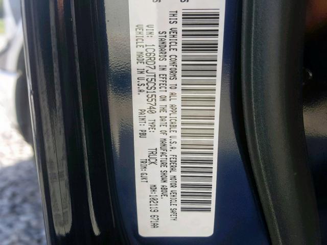 1C6RD7JT5CS155740 - 2012 DODGE RAM 1500 L BLUE photo 10