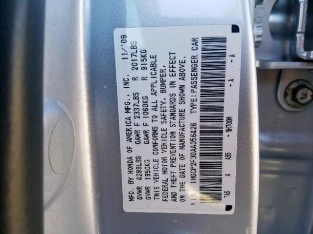 1HGCP2F30AA056426 - 2010 HONDA ACCORD LX SILVER photo 10