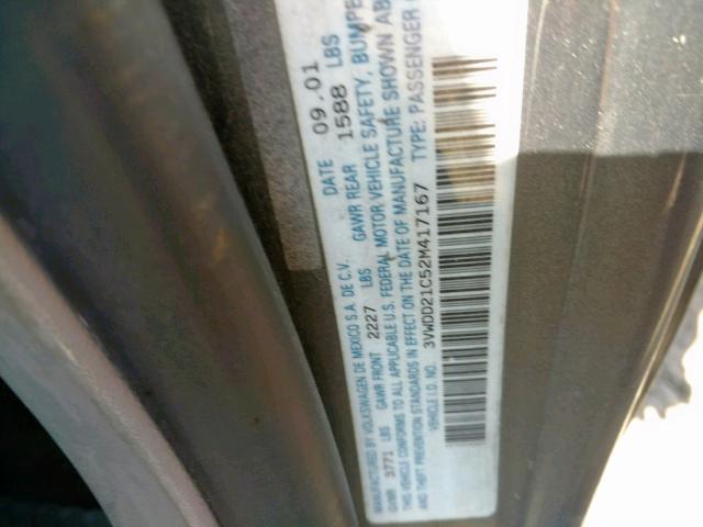 3VWDD21C52M417167 - 2002 VOLKSWAGEN NEW BEETLE ნაცრისფერი ფოტო 10