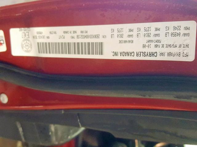 2B3KA33V89H552158 - 2009 DODGE CHARGER SX RED photo 10