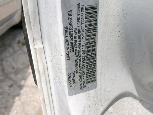 ZFBHRFAB1K6L99998 - 2019 RAM PROMASTER 白色 照片 10