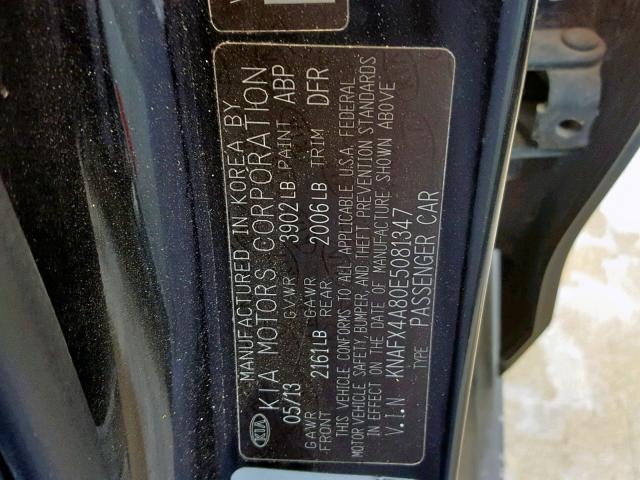 KNAFX4A80E5081347 - 2014 KIA FORTE EX BLACK photo 10