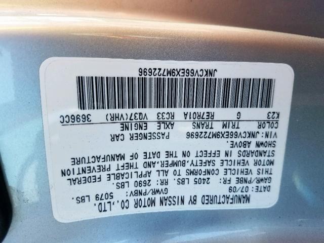 JNKCV66EX9M722696 - 2009 INFINITI G37 BASE SILVER photo 10